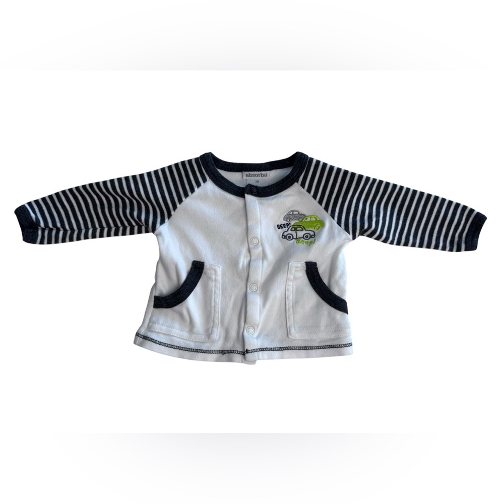 Absorba baby boy long sleeve snap shirt size 3 month with embroidered cars